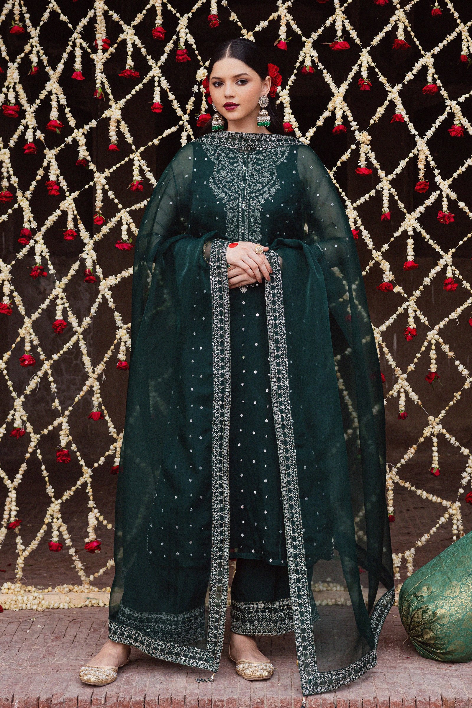  Zamurud 3Pc - Festive Luxe Pret BATIKLuxePRET  BATIK   XS / Emerald Green / Organza & Raw Silk-S / Emerald Green / Organza & Raw Silk-M / Emerald Green / Organza & Raw Silk-L / Emerald Green / Organza & Raw Silk-XL / Emerald Green / Organza & Raw Silk