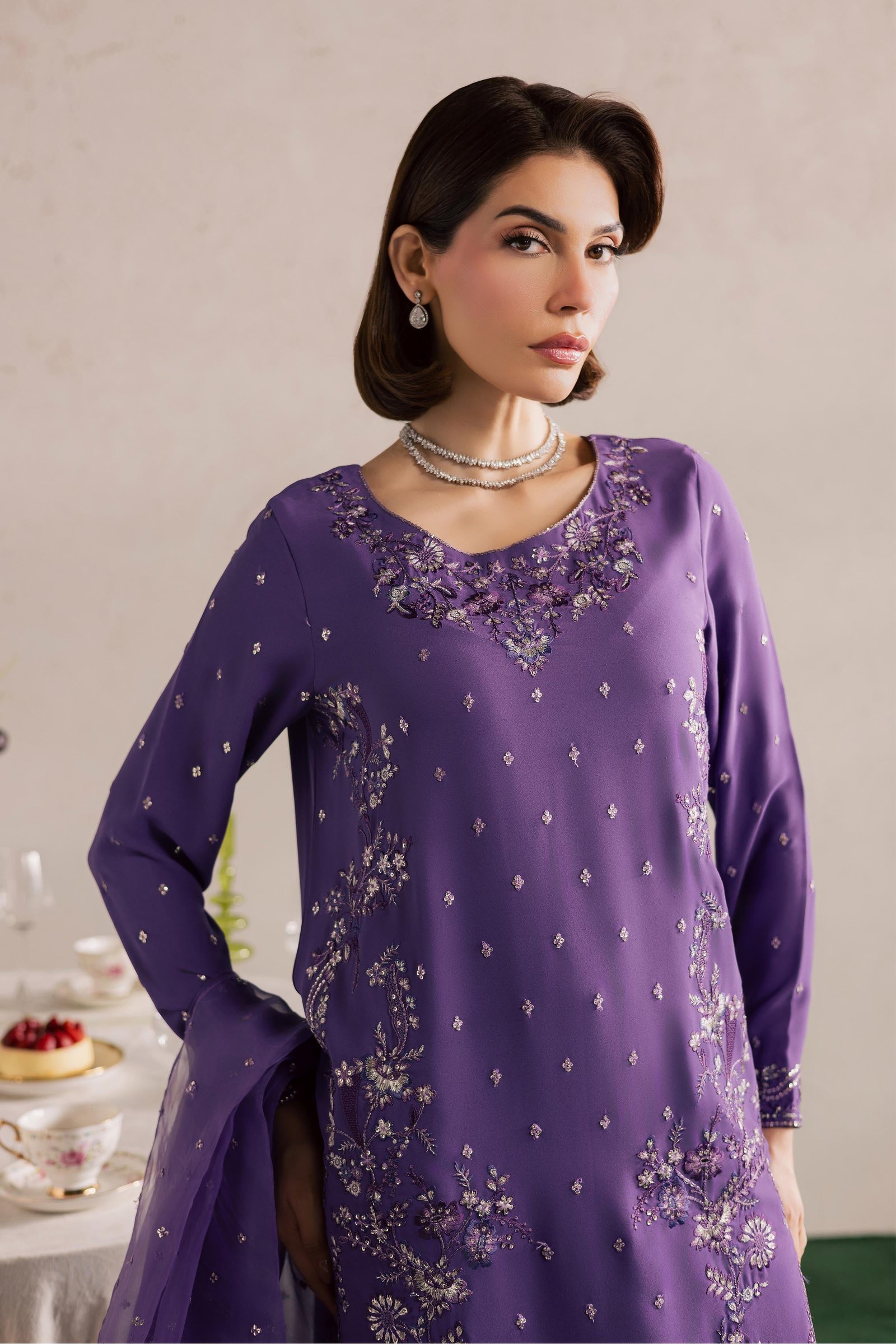  Zareen 3Pc - Festive Luxury Formal BATIKSS26  BATIK   S / Lilac Purple / Georgette-M / Lilac Purple / Georgette-L / Lilac Purple / Georgette